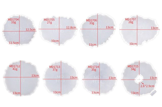 Silicone coaster molds in various shapes and sizes