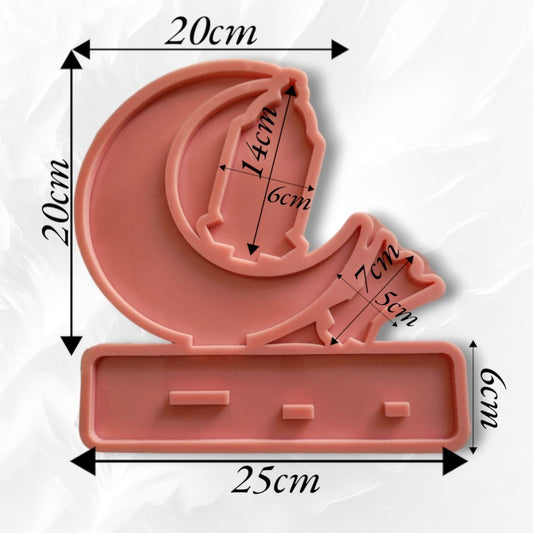 Desk holder template in the shape of a crescent, lantern and incense burner