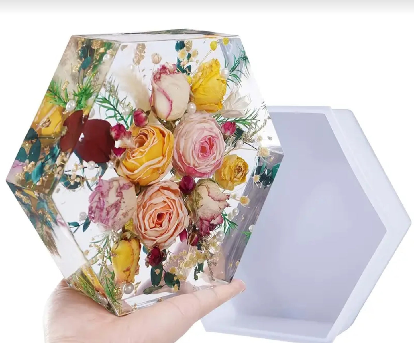 Deep hexagonal silicone mold for preserving roses