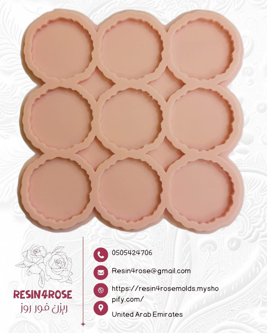 A silicone mold designed in a round shape with regularly wavy or creased edges, intended for casting resin or making soap and candles.