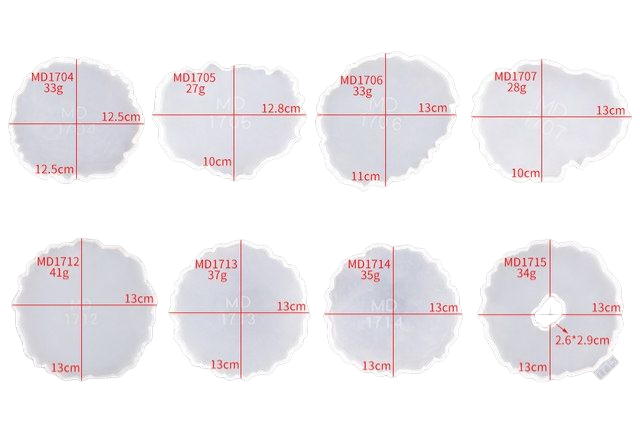 Silicone coaster molds in various shapes and sizes