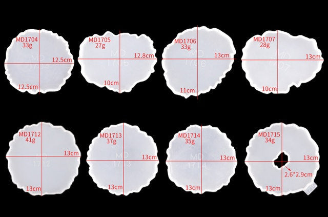 Silicone coaster molds in various shapes and sizes