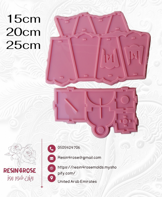 This Ramadan lantern-shaped silicone mold, designed in a geometric style using interlocking pieces, is ideal as a modern Ramadan decoration, as it can accommodate small LED lights Available in 3 different sizes