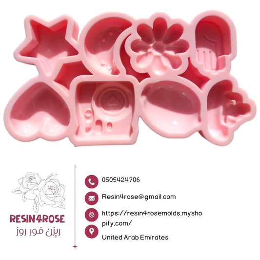 A high-quality, professional silicone mold that combines a unique and innovative assortment of romantic and charming shapes in one piece. Specifically designed for resin casting, plaster casting, candle making, and crafting medals and accessories