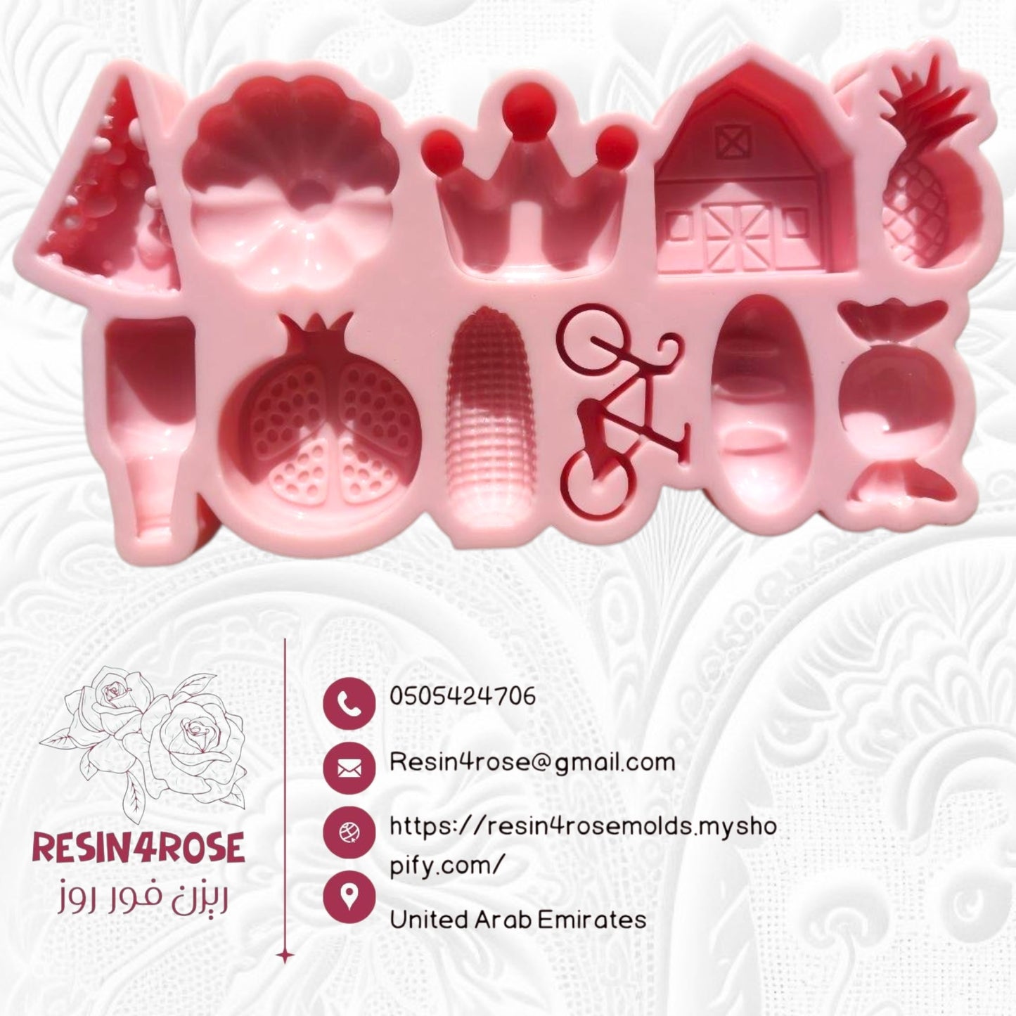 A high-quality silicone mold that combines a rich and varied selection of classic shapes and symbols, as well as fruit and building models, all on a single sheet. Specifically designed for resin casting, plaster casting, candle making, and medal making