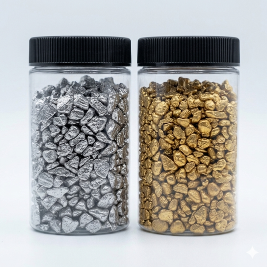 Large stones in gold and silver color are suitable for resin, plaster and candles, suitable for paintings and making tables with resin for the art