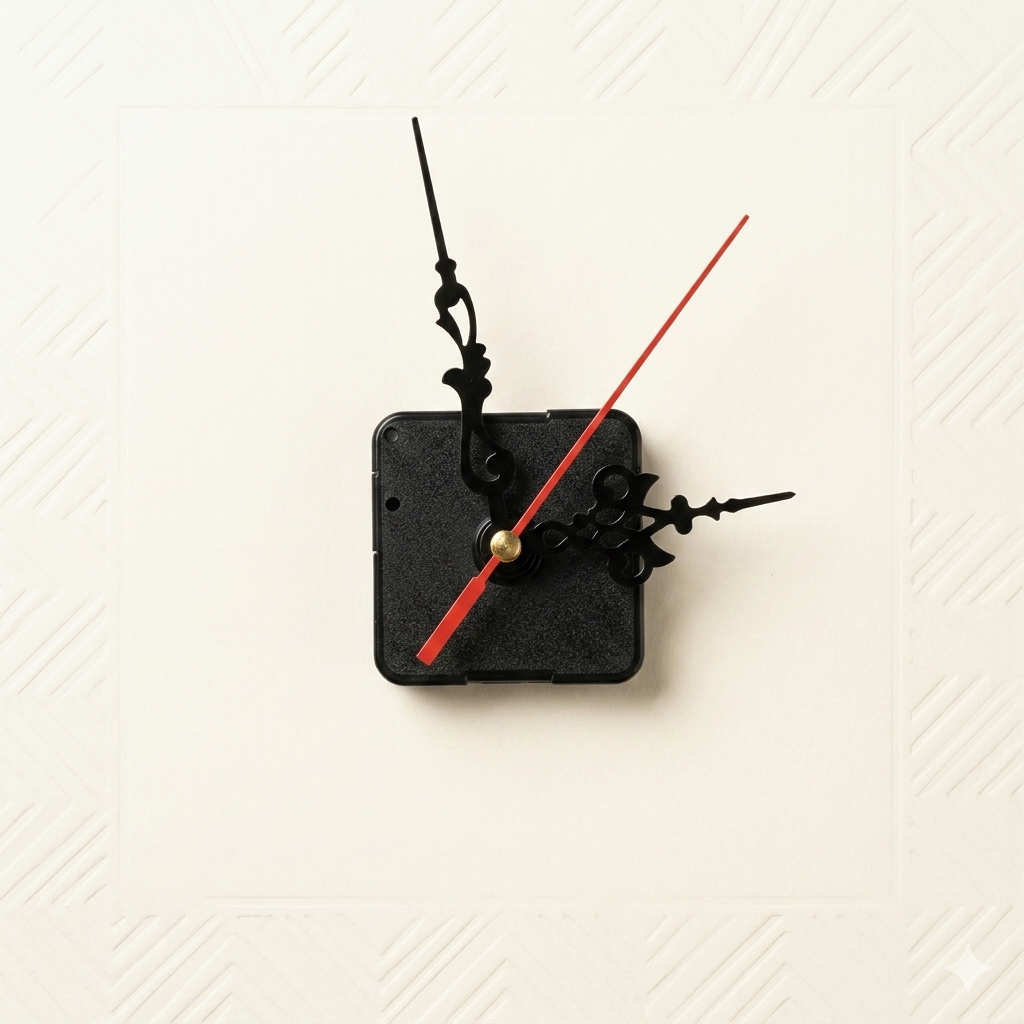 A wall clock mechanism with a set of black hands, designed in a standard and compact size, is an essential complement to the manufacture of wall clocks of all kinds (resin, wood, acrylic, and geode clocks)