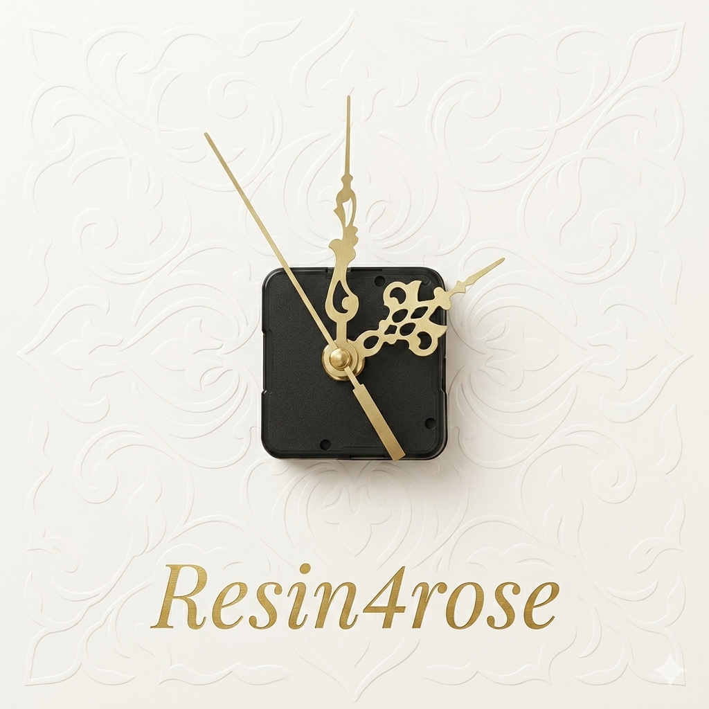A wall clock mechanism with a set of gold hands, designed in a standard and compact size, is an essential complement to the manufacture of wall clocks of all kinds (resin, wood, acrylic, and geode clocks)