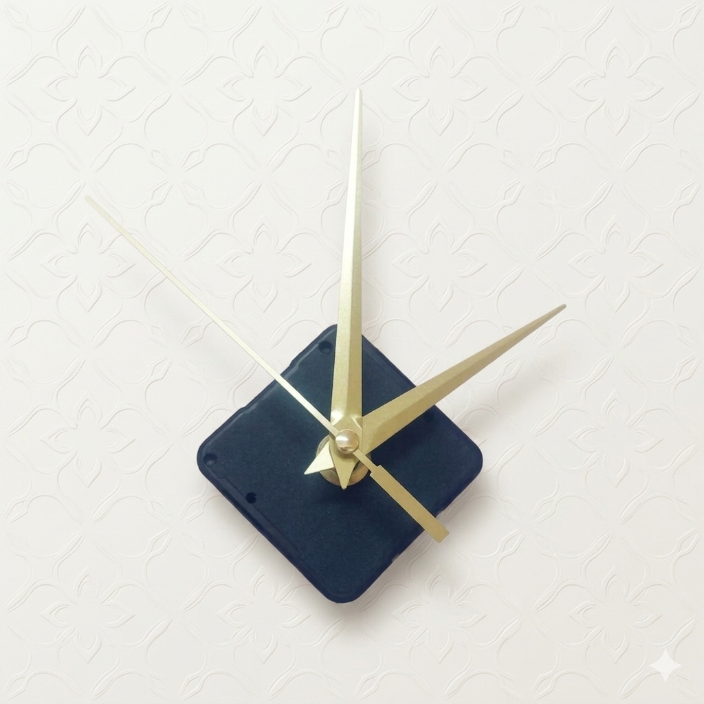 Wall clock mechanism with gold hands set, designed in a standard and compact size