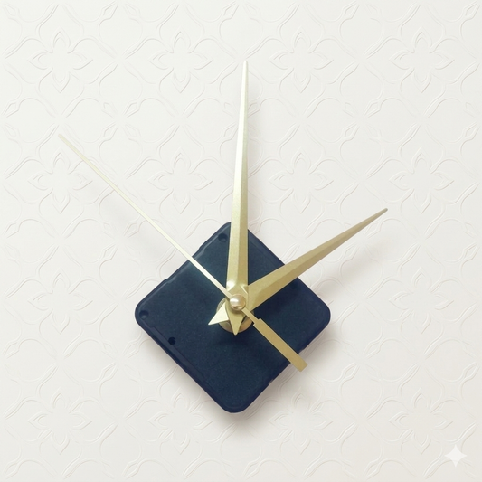 Wall clock mechanism with gold hands set, designed in a standard and compact size