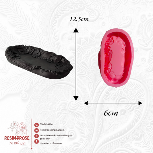 Silicone mold for resin and concrete, oval-shaped candle holder mold with a decorative scalloped frame, non-stick silicone for crafts, reusable decoration.