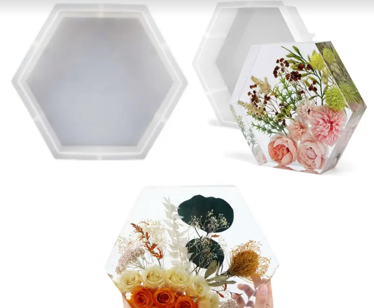 Deep hexagonal silicone mold for preserving roses