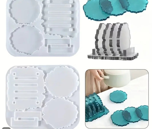 Round Wavy Silicone Mold with Coaster Holder Base