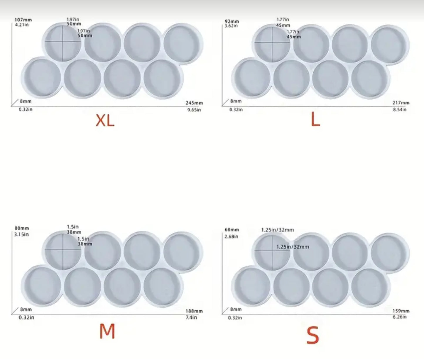 Round flat silicone mold in different sizes