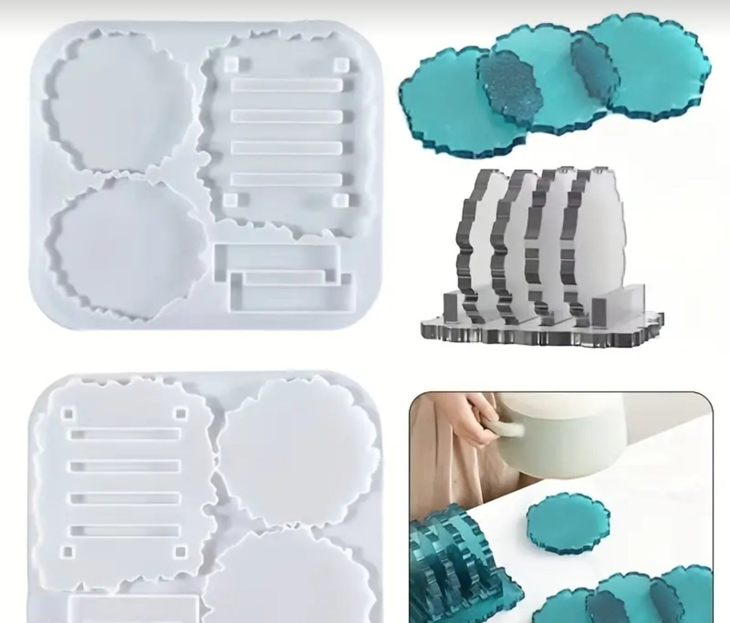 Round Wavy Silicone Mold with Coaster Holder Base