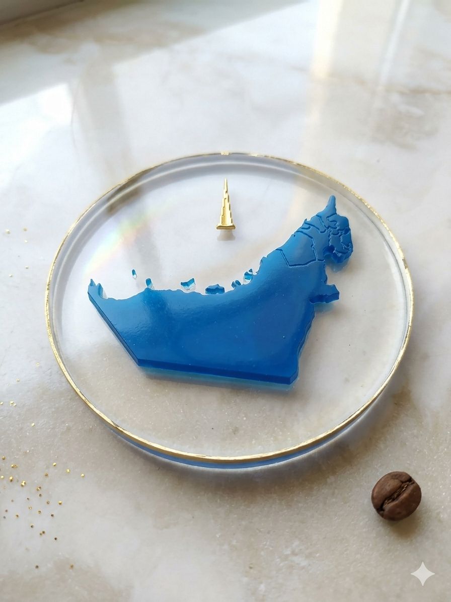 Round silicone mold with a raised map of the UAE, suitable for making resin or concrete pendants, scented soaps, and fragrant mastic.