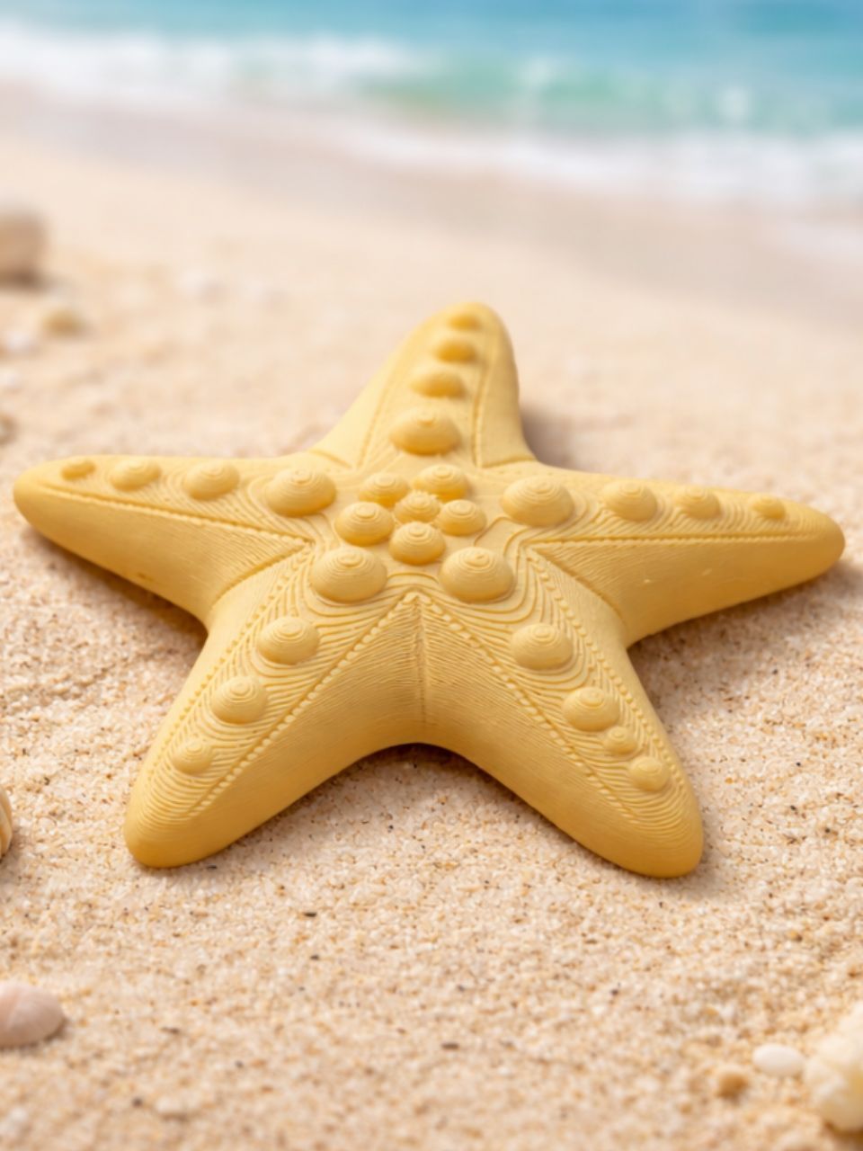 A silicone mold designed for crafts, resin, pottery, or wax, containing four starfish-shaped cavities measuring 5 cm.