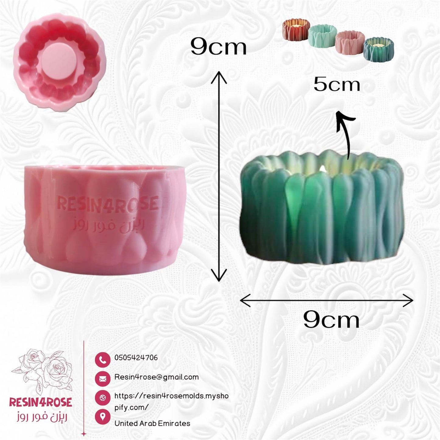 A silicone mold designed for crafts such as resin, candles, or pottery, with a cylindrical design and wavy edges. Dimensions: 6 x 6 cm, Depth: 5 cm