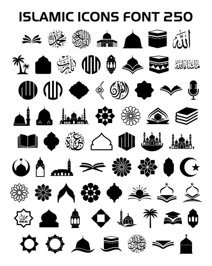 Printing on transparent paper or stickers is a collage of digital, transparent Islamic icons and symbols