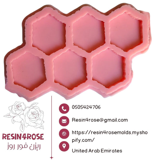 A silicone mold designed in a hexagonal shape resembling a honeycomb, with the inner edges featuring slight ridges that give the final product a distinctive aesthetic shape when pouring resin, candles, or soap.