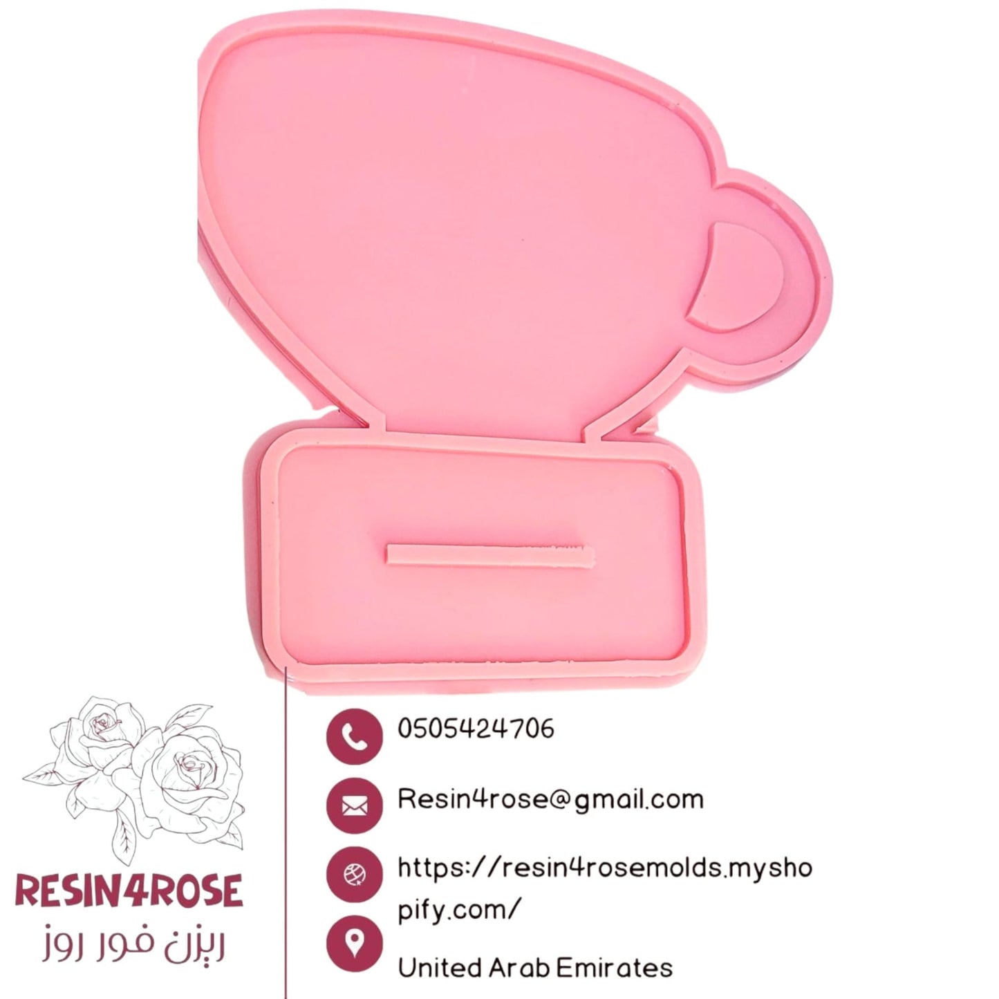 Two-piece silicone mold in one, designed for creating upright models, featuring a cup or coffee/tea mug cavity with a side handle.