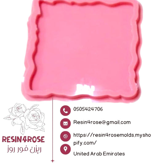 A silicone mold designed in a square shape with randomly and naturally wavy or zigzag edges. This type of mold is often used to make coasters, small trays, or as a base for placing candles and jewelry after pouring them with resin.
